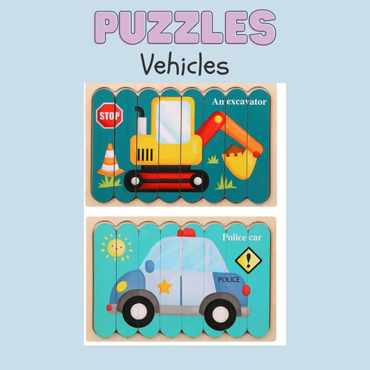Wooden Puzzle- Digger and Police Car